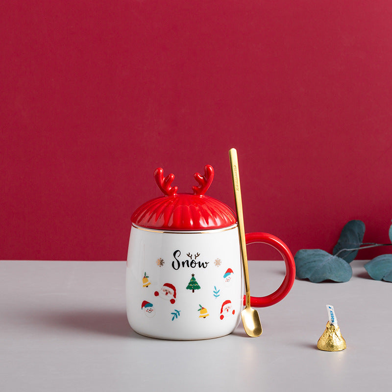 Christmas Mug With Lid Spoon Ceramic Mug