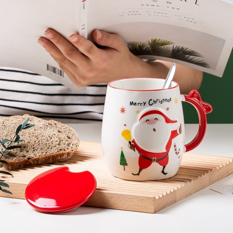 Christmas Ceramic Mug With Lid Spoon