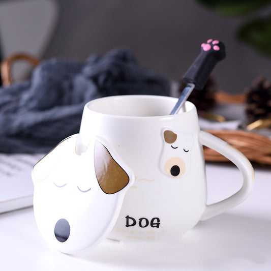 Cartoon Ceramic Mug With Lid Spoon