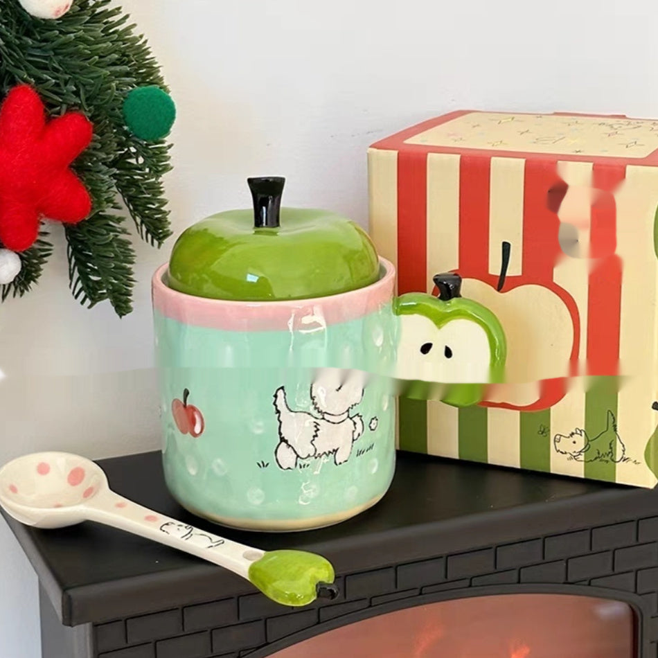 Red And Green Apple Puppy Ceramic Mug
