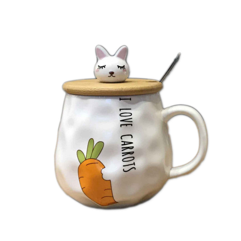 Cute Rogue Rabbit Ceramic Mug with Lid Spoon