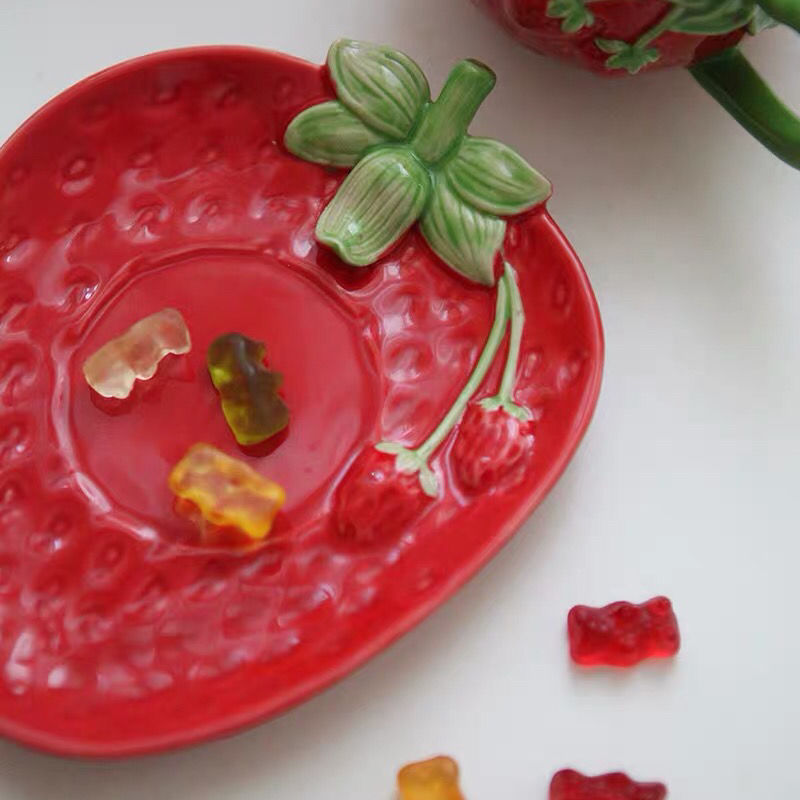 Hand Painted Ceramic Coffee Cup & Saucer Strawberry