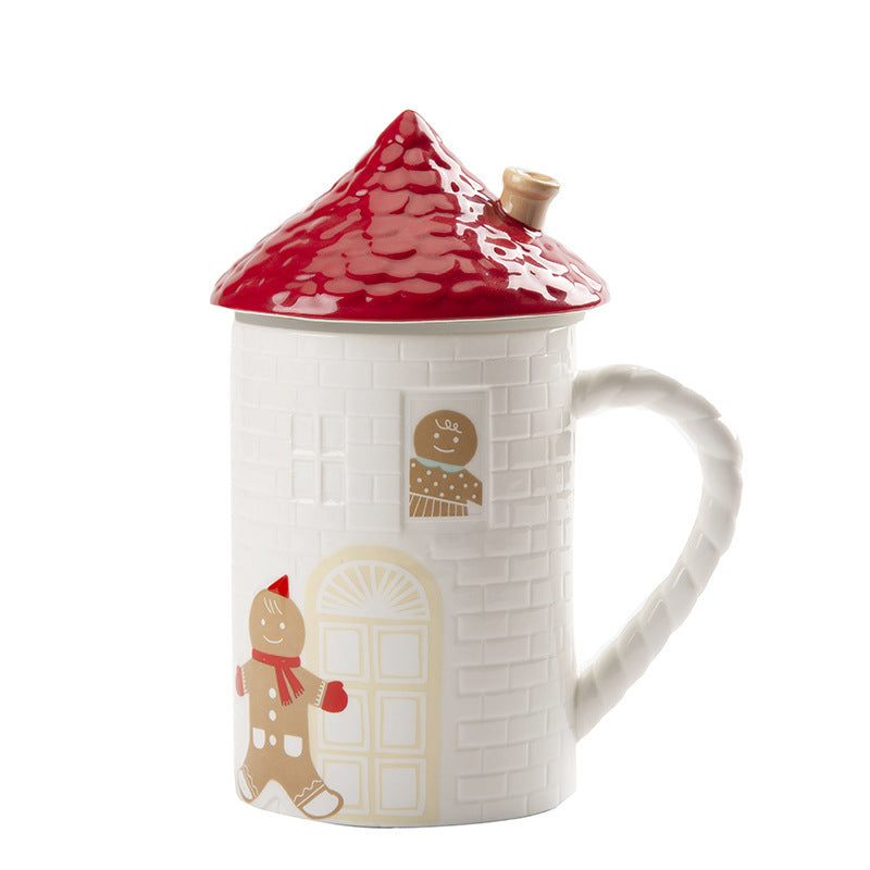 Gingerbread Man Red House Mug Coffee Cup With Lid