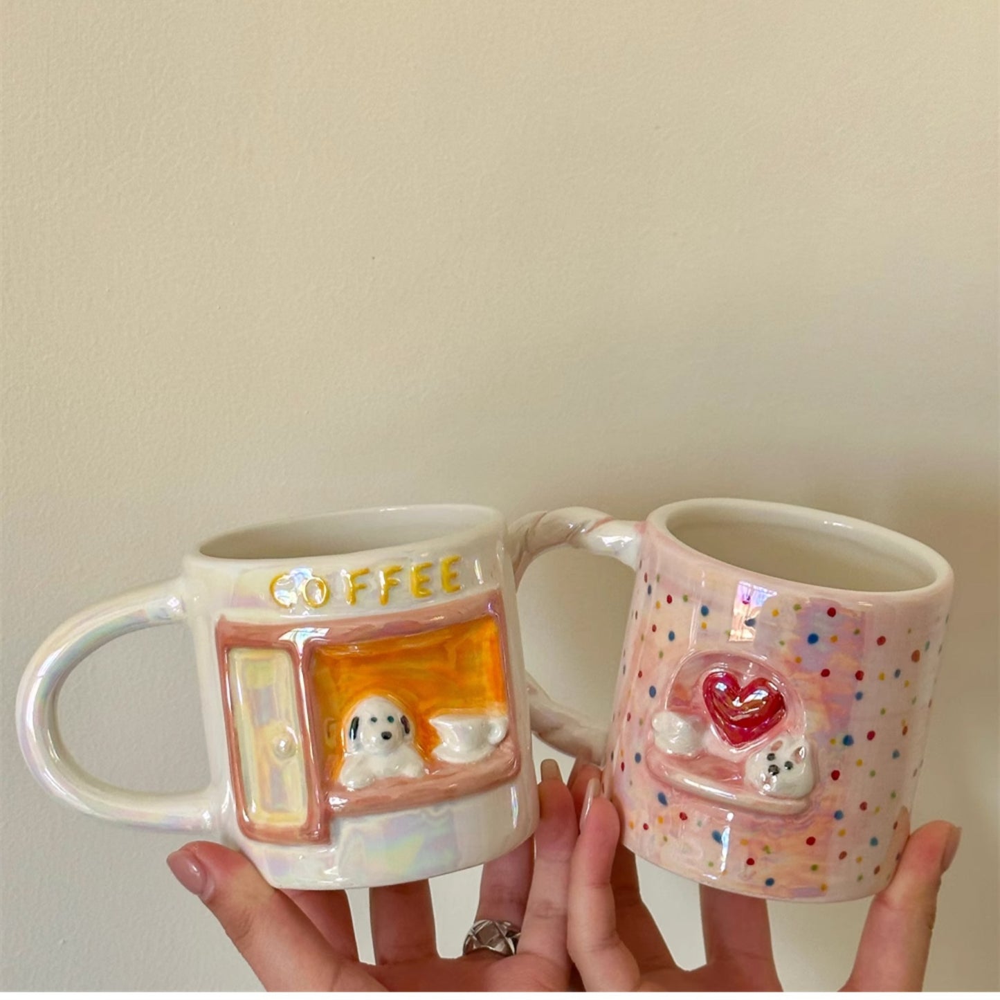 Cute Pearly Embossed Puppy Ceramic Mug