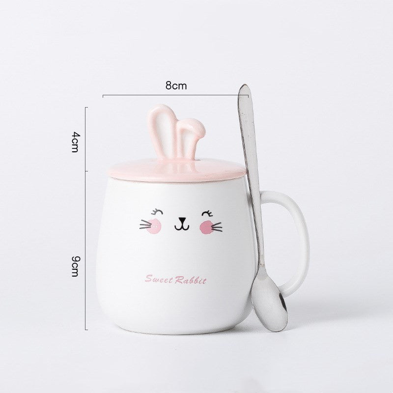 Cute Bunny Ear Mug With Lid Spoon