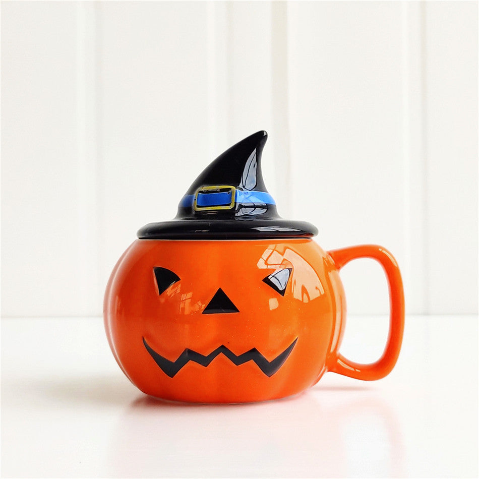 Ceramic Mug Pumpkin Imp Shaped Halloween With Lid