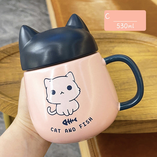 Household Cute Cat Mug With Lid