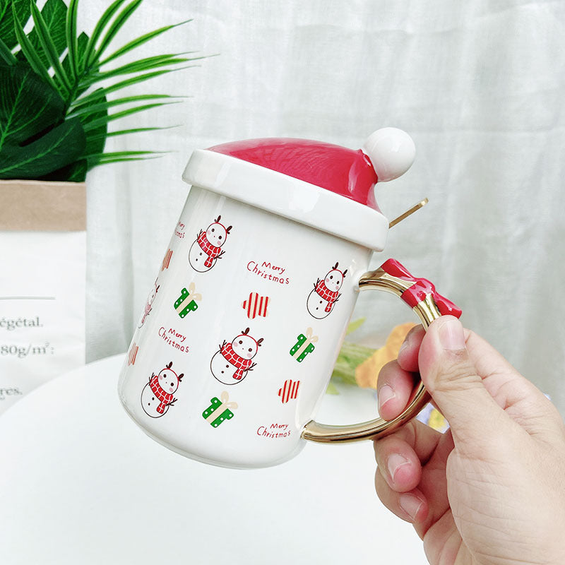Santa Elk Ceramic Bowknot Water Cup