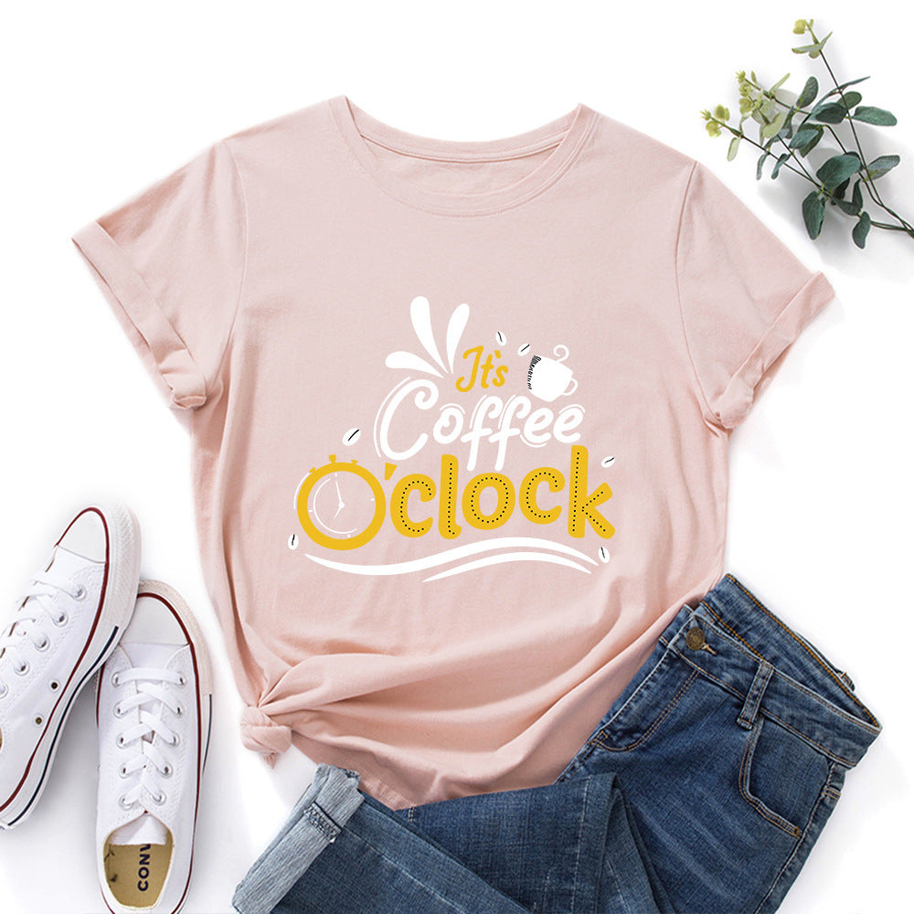 Coffee  Loose Round Neck Short Sleeve T-shirt