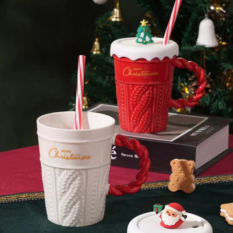 Christmas Tree Ceramic Mug with Straw