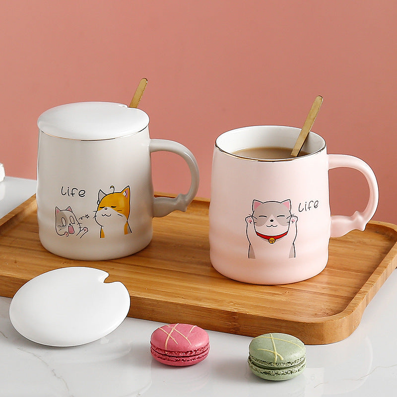 Creative Ceramic Coffee Mug With Lid Spoon