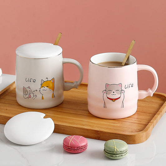 Creative Ceramic Coffee Mug With Lid Spoon