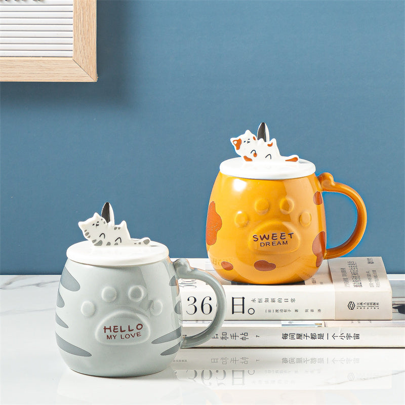 Ceramic Cat Mug With Lid Spoon Office Cute Coffee Mug