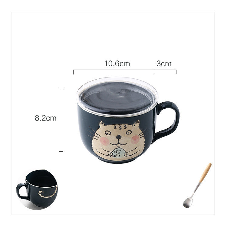 Ceramic Large Capacity Fish Mug With Lid Spoon