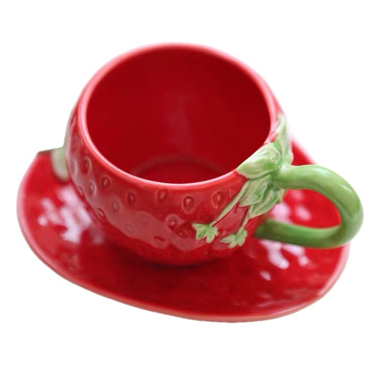 Hand Painted Ceramic Coffee Cup & Saucer Strawberry