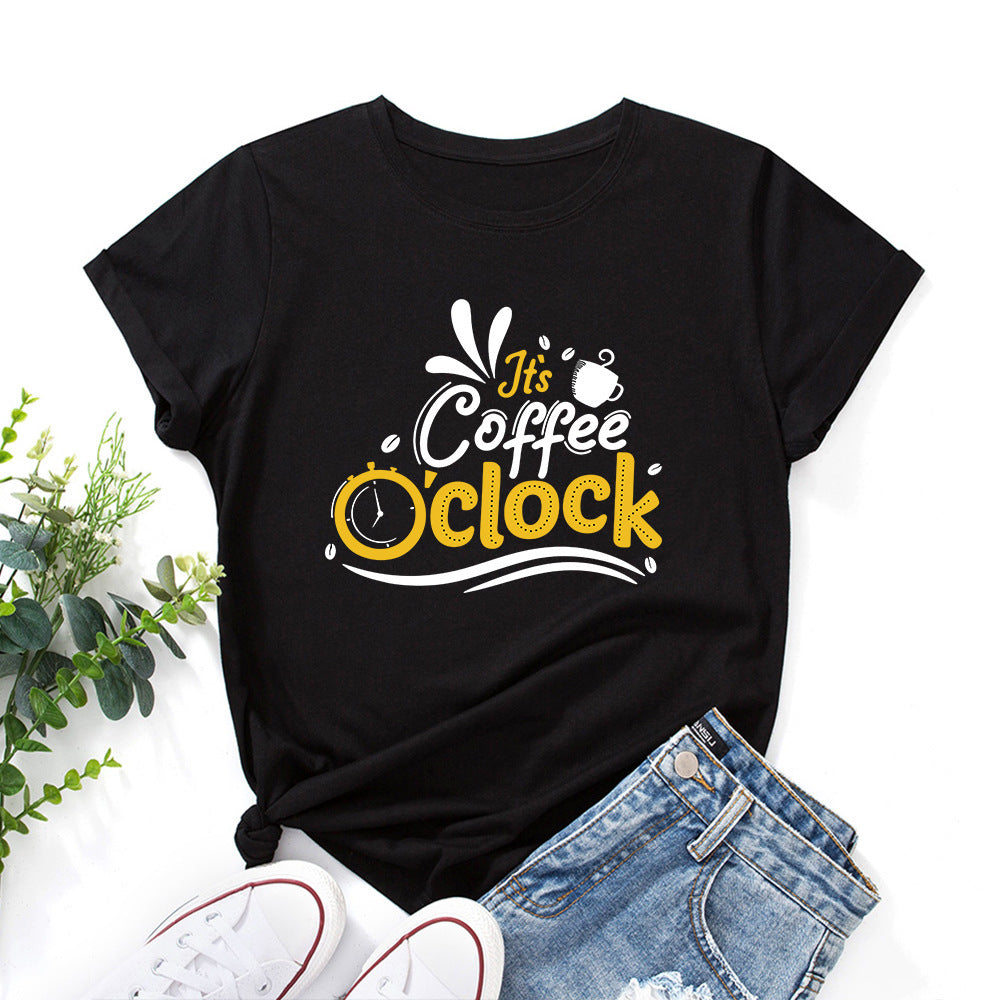 Coffee  Loose Round Neck Short Sleeve T-shirt