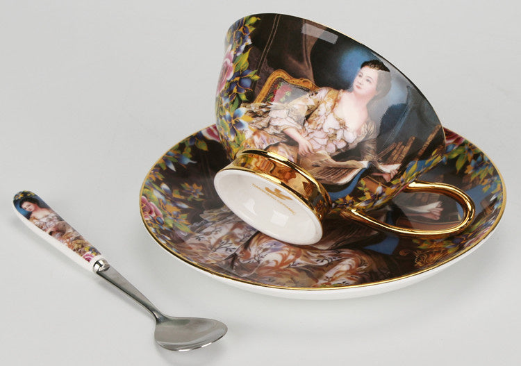 Creative Bone China Coffee Cup And Plate, Retro Art