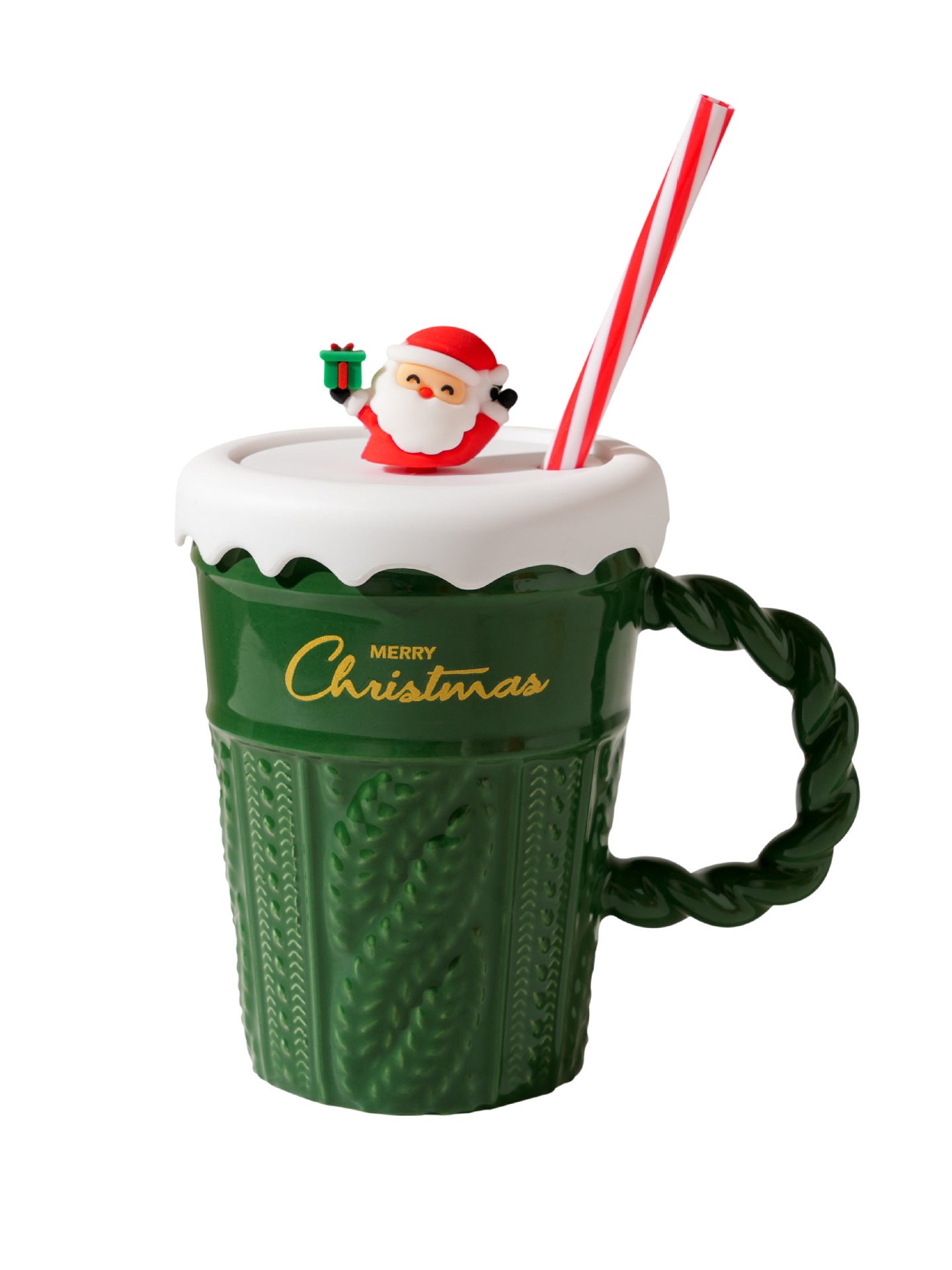 Christmas Tree Ceramic Mug with Straw