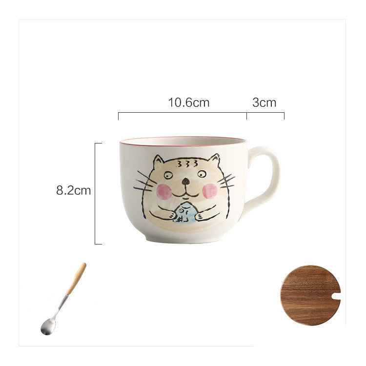 Ceramic Large Capacity Fish Mug With Lid Spoon