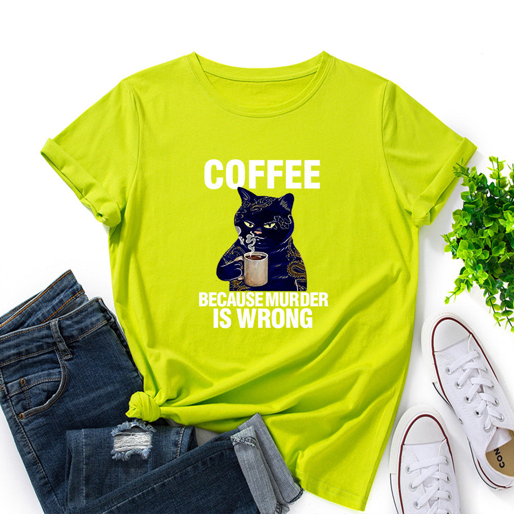 Black And White Print Loose Round Neck Short-sleeved T-shirt