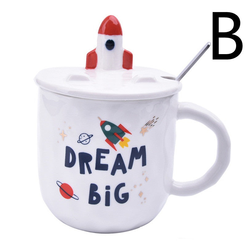 Rocket Star Ceramic Mug With Lid Spoon