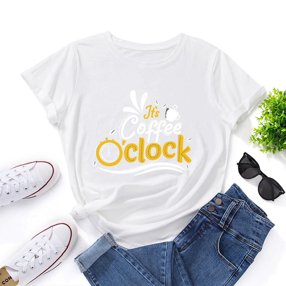 Coffee  Loose Round Neck Short Sleeve T-shirt