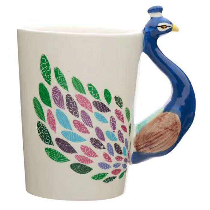 Painted Ceramic Cup Crown Peacock