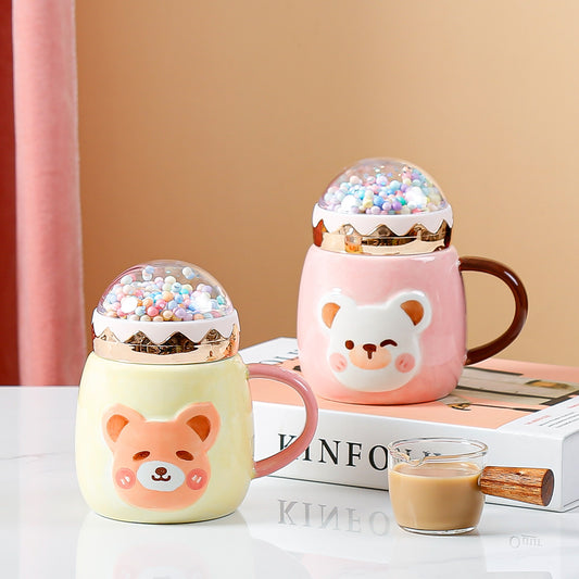 Large Capacity Ceramic Drinking Bear Mug With Lid