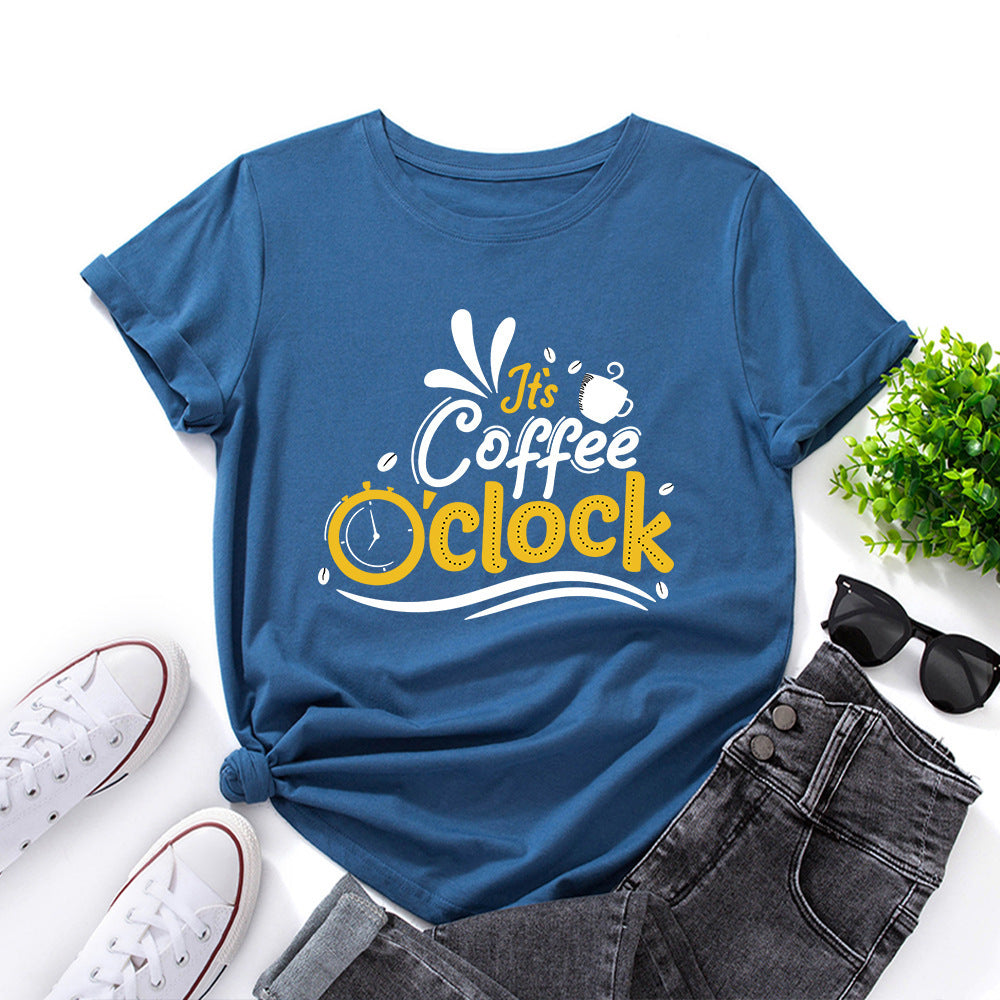 Coffee  Loose Round Neck Short Sleeve T-shirt