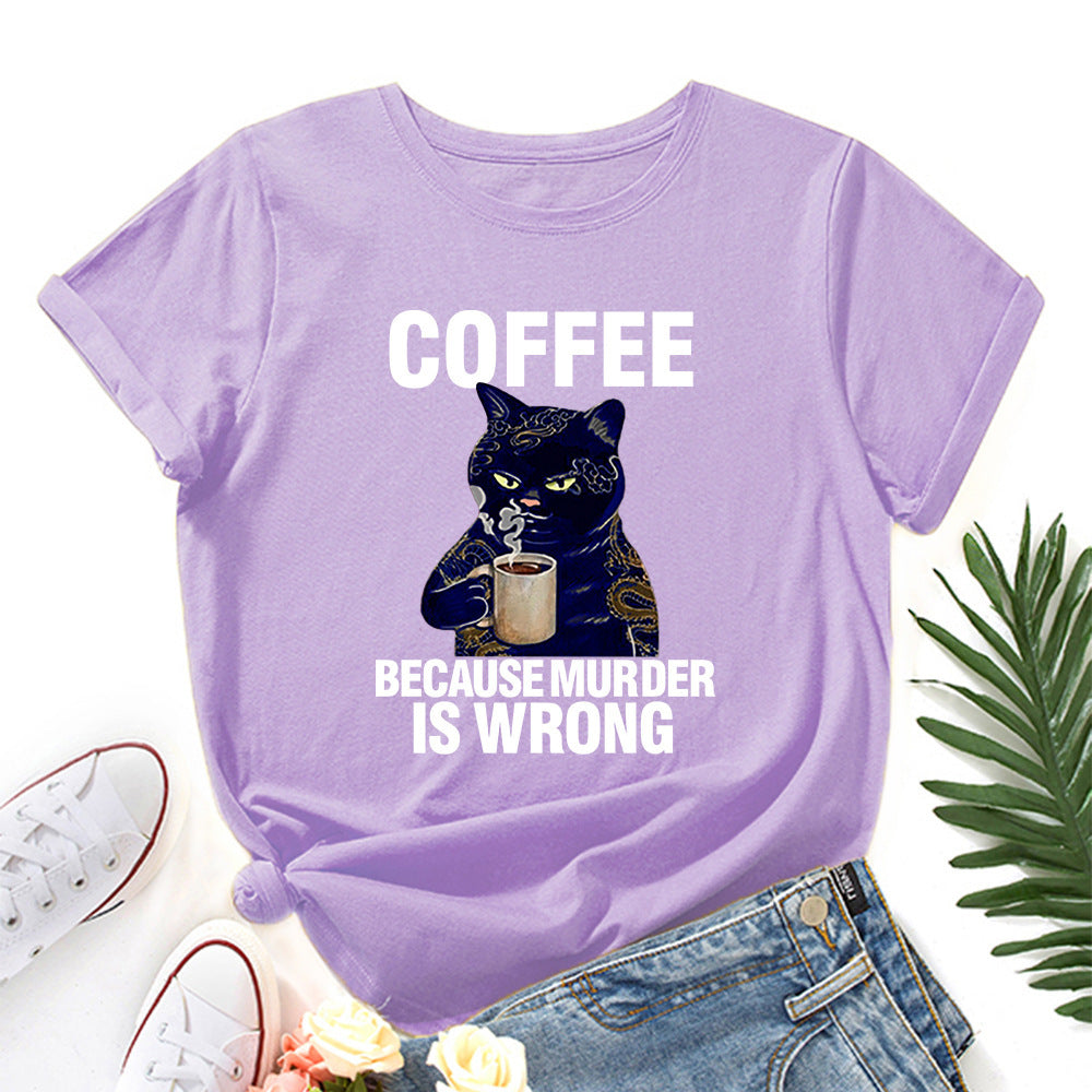 Black And White Print Loose Round Neck Short-sleeved T-shirt