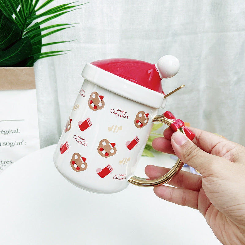 Santa Elk Ceramic Bowknot Water Cup