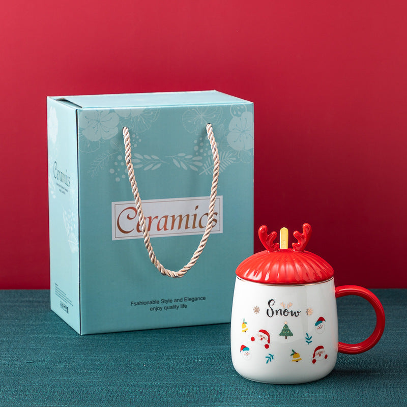 Christmas Mug With Lid Spoon Ceramic Mug