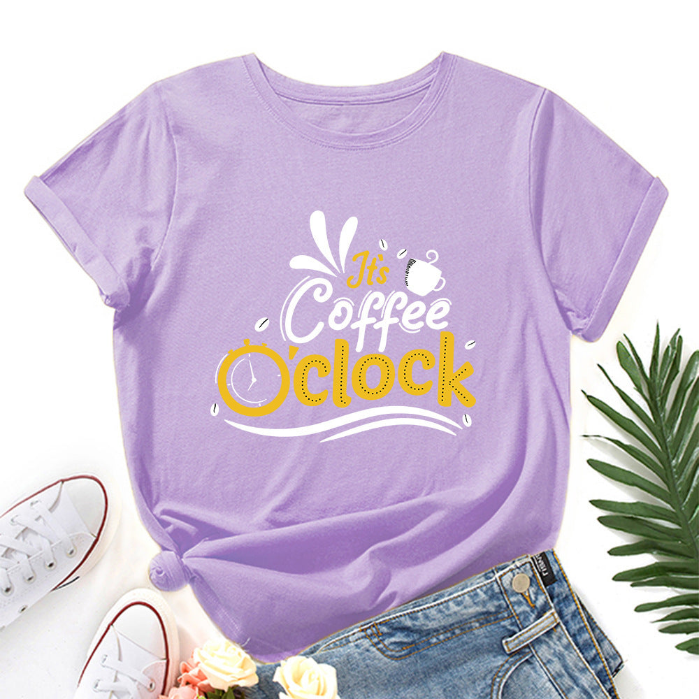 Coffee  Loose Round Neck Short Sleeve T-shirt