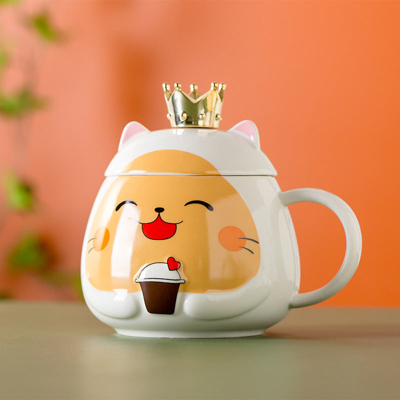 Cute Crown Cat Ceramic Mug Cartoon Large Capacity