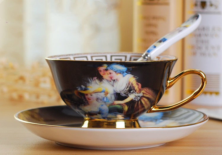 Creative Bone China Coffee Cup And Plate, Retro Art