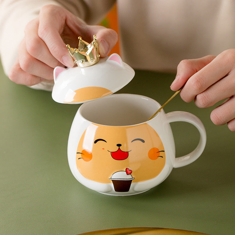 Cute Crown Cat Ceramic Mug Cartoon Large Capacity
