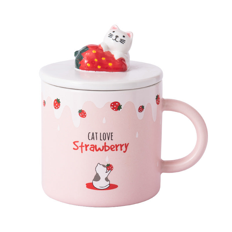 Creative Cartoon Ceramic Cup With Lid Cute Strawberry