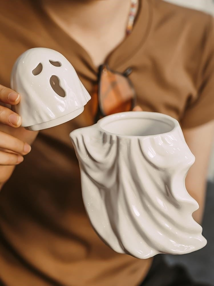 Ghost Mug  Porcelain Cup With Cover Spoon