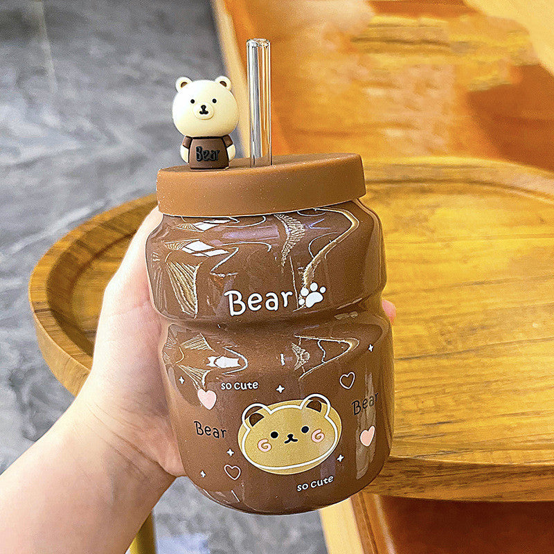 Cartoon Bear Ceramic Straw Cup Mug