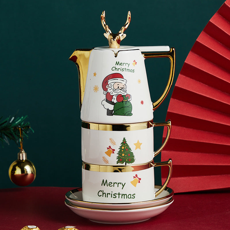 Ceramic Teapot Cup Gift Christmas Elk Teacup Set