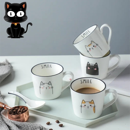 Coffee Cup Cartoon Cat Pattern