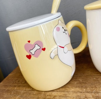 Cute Cartoon Shiba Inu Puppy Ceramic Cup with Lid