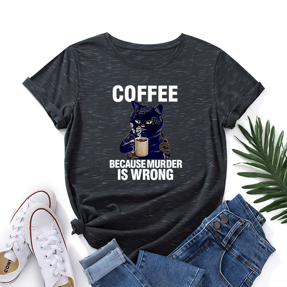 Black And White Print Loose Round Neck Short-sleeved T-shirt