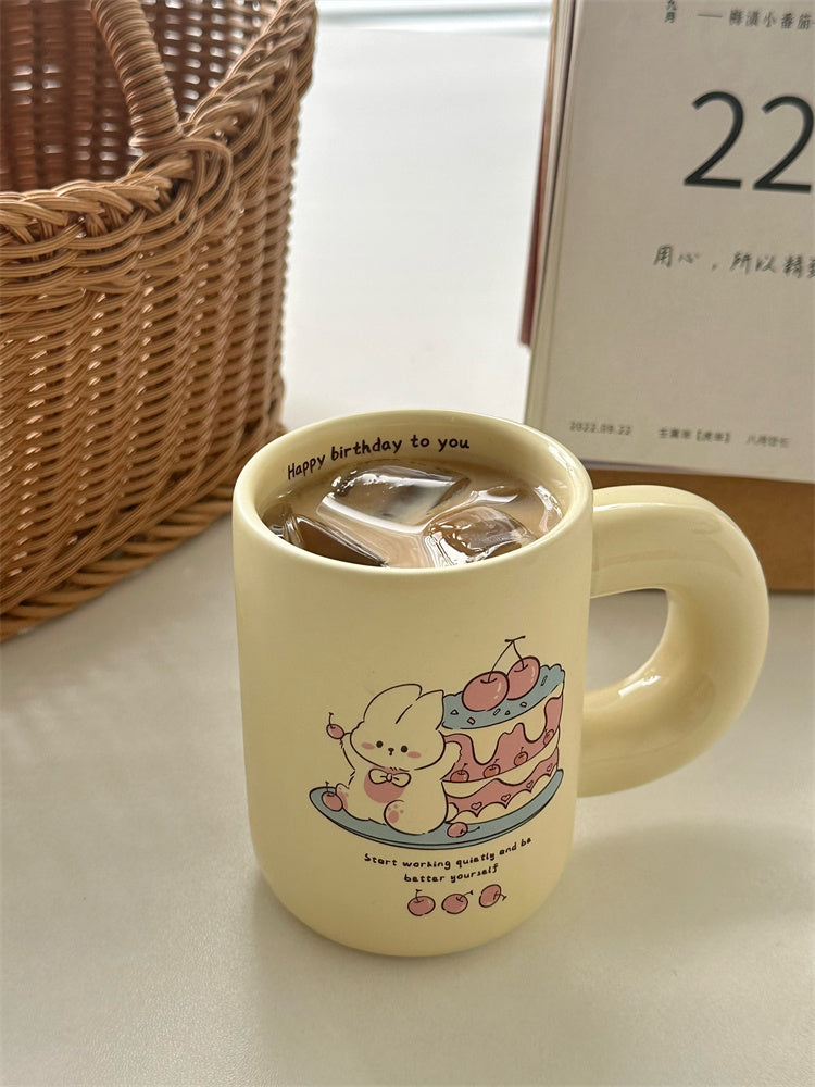 Happy Birthday Cute Rabbit Ceramic Cup
