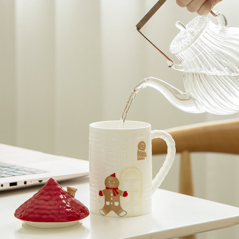 Gingerbread Man Red House Mug Coffee Cup With Lid
