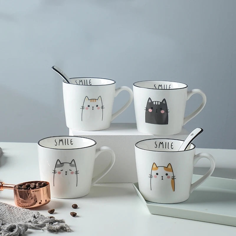 Coffee Cup Cartoon Cat Pattern