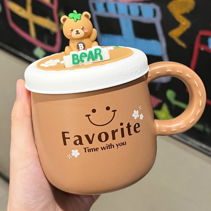 Women's Bear Mug With Lid Ceramic