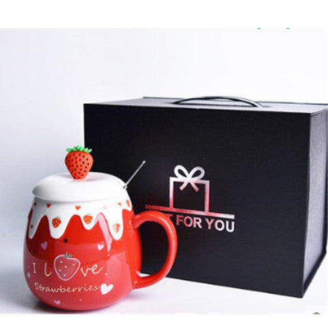 Strawberry Ceramic Coffee Mug With Lid And Spoon