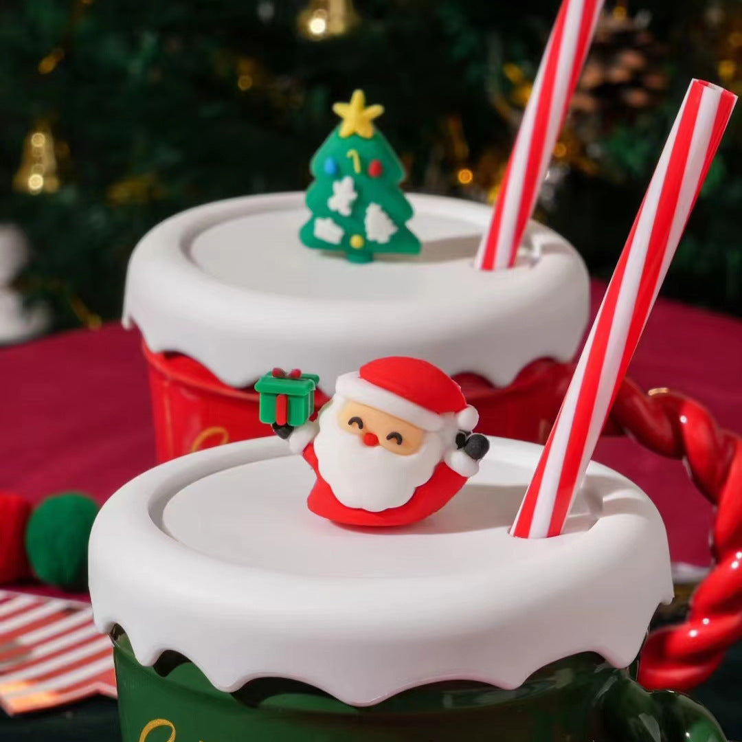 Christmas Tree Ceramic Mug with Straw