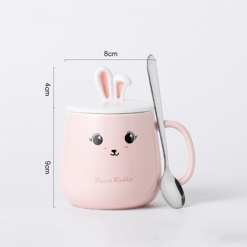 Cute Bunny Ear Mug With Lid Spoon